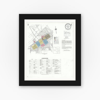 Old map wall art mockup — black gallery frame with white mat — Sanborn Fire Insurance Map from Pecos, Reeves County, Texas (1939) - Complete Map Set
