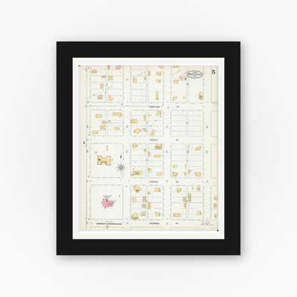 Old map wall art mockup — black gallery frame with white mat — Sanborn Fire Insurance Map from Montevideo, Chippewa County, Minnesota (1899), Sheet #0005