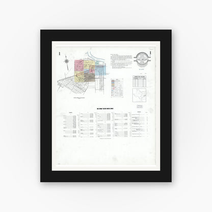 Old map wall art mockup — black gallery frame with white mat — Sanborn Fire Insurance Map from Port Neches, Jefferson County, Texas (1949), Sheet #0001