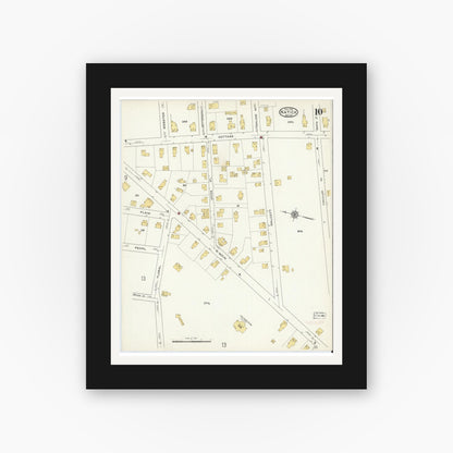 Old map wall art mockup — black gallery frame with white mat — Sanborn Fire Insurance Map from Natick, Middlesex County, Massachusetts (1915), Sheet #0010