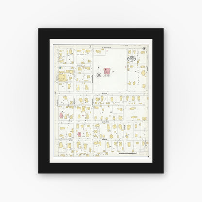 Old map wall art mockup — black gallery frame with white mat — Sanborn Fire Insurance Map from Marion, Williamson County, Illinois (1906), Sheet #0006