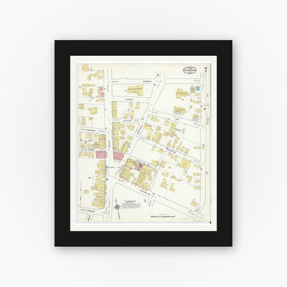 Old map wall art mockup — black gallery frame with white mat — Sanborn Fire Insurance Map from Stoneham, Middlesex County, Massachusetts (1916), Sheet #0007