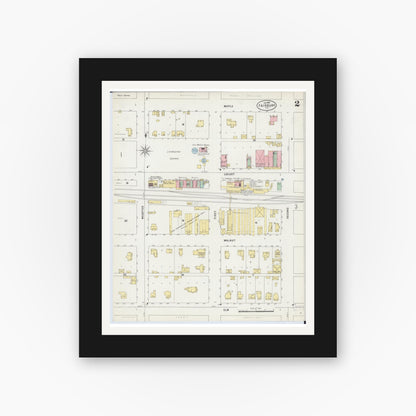Old map wall art mockup — black gallery frame with white mat — Sanborn Fire Insurance Map from Fairbury, Livingston County, Illinois (1898), Sheet #0002