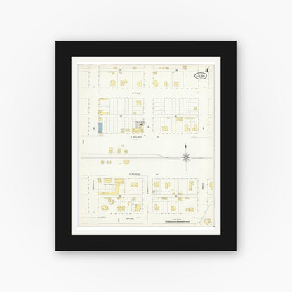 Old map wall art mockup — black gallery frame with white mat — Sanborn Fire Insurance Map from Luling, Caldwell County, Texas (1907), Sheet #0004