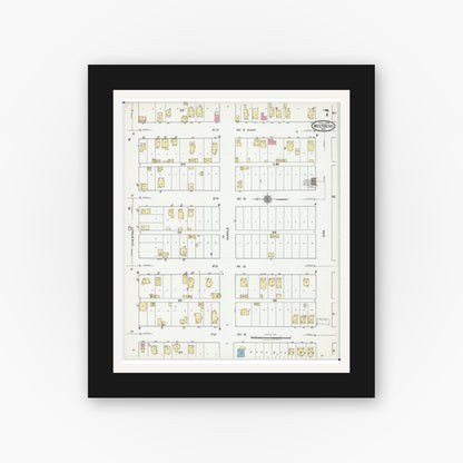 Old map wall art mockup — black gallery frame with white mat — Sanborn Fire Insurance Map from West Bend, Washington County, Wisconsin (1919), Sheet #0007