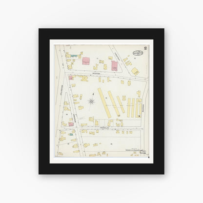 Old map wall art mockup — black gallery frame with white mat — Sanborn Fire Insurance Map from Arlington, Middlesex County, Massachusetts (1892), Sheet #0002
