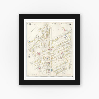Old map wall art mockup — black gallery frame with white mat — Sanborn Fire Insurance Map from Michigan City, La Porte County, Indiana (1948), Sheet #0028