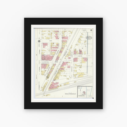 Old map wall art mockup — black gallery frame with white mat — Sanborn Fire Insurance Map from Crestline, Crawford County, Ohio (1910), Sheet #0006