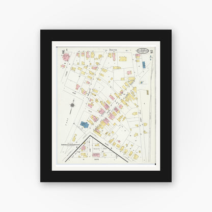 Old map wall art mockup — black gallery frame with white mat — Sanborn Fire Insurance Map from Yellow Springs, Greene County, Ohio (1924), Sheet #0002