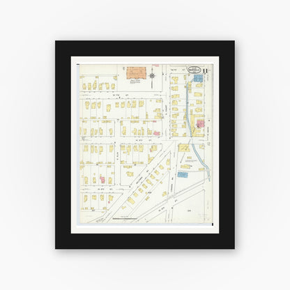 Old map wall art mockup — black gallery frame with white mat — Sanborn Fire Insurance Map from Marysville, Union County, Ohio (1916), Sheet #0011