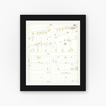 Old map wall art mockup — black gallery frame with white mat — Sanborn Fire Insurance Map from Long Beach, Los Angeles County, California (1905), Sheet #0021