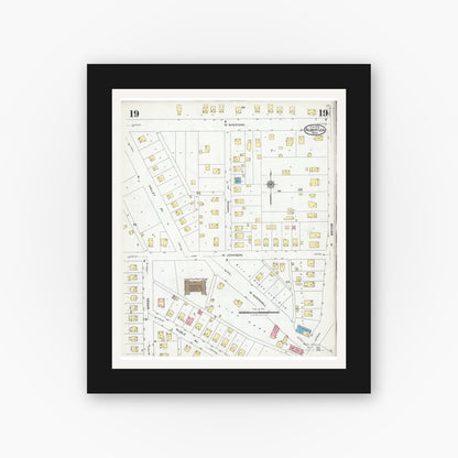 Old map wall art mockup — black gallery frame with white mat — Sanborn Fire Insurance Map from Albert Lea, Freeborn County, Minnesota (1926), Sheet #0019
