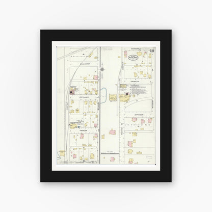 Old map wall art mockup — black gallery frame with white mat — Sanborn Fire Insurance Map from Highland, Madison County, Illinois (1908), Sheet #0010