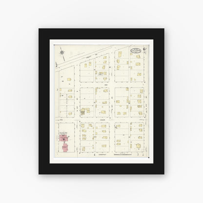 Old map wall art mockup — black gallery frame with white mat — Sanborn Fire Insurance Map from Chillicothe, Peoria County, Illinois (1913), Sheet #0006