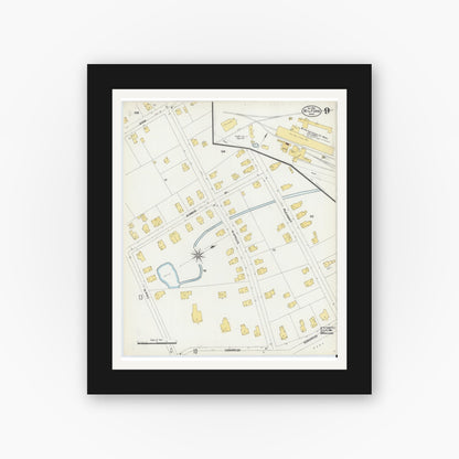 Old map wall art mockup — black gallery frame with white mat — Sanborn Fire Insurance Map from Milford, Worcester County, Massachusetts (1903), Sheet #0009