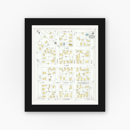 Old map wall art mockup — black gallery frame with white mat — Sanborn Fire Insurance Map from Midland, Midland County, Michigan (1926), Sheet #0008