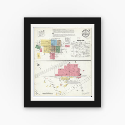 Old map wall art mockup — black gallery frame with white mat — Sanborn Fire Insurance Map from East Palestine, Columbiana County, Ohio (1915), Sheet #0001
