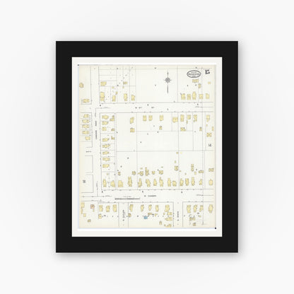 Old map wall art mockup — black gallery frame with white mat — Sanborn Fire Insurance Map from Rochester, Olmsted County, Minnesota (1914), Sheet #0015