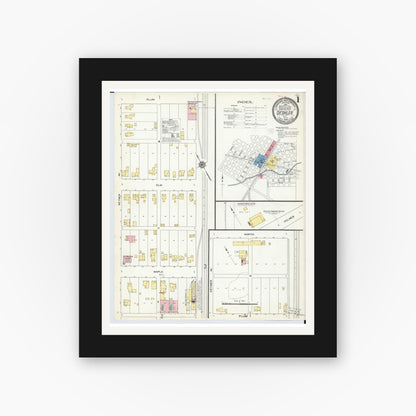 Old map wall art mockup — black gallery frame with white mat — Sanborn Fire Insurance Map from Deshler, Henry County, Ohio (1909) - Complete Map Set