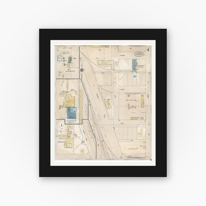 Old map wall art mockup — black gallery frame with white mat — Sanborn Fire Insurance Map from Calexico, Imperial County, California (1949), Sheet #0004