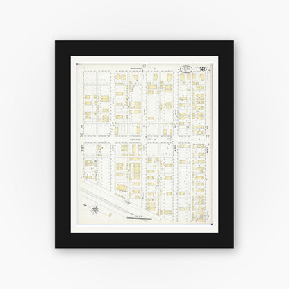 Old map wall art mockup — black gallery frame with white mat — Sanborn Fire Insurance Map from Cairo, Alexander County, Illinois (1907), Sheet #0026