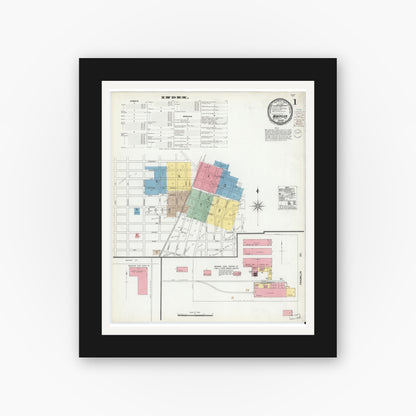 Old map wall art mockup — black gallery frame with white mat — Sanborn Fire Insurance Map from Montpelier, Blackford County, Indiana (1900) - Complete Map Set