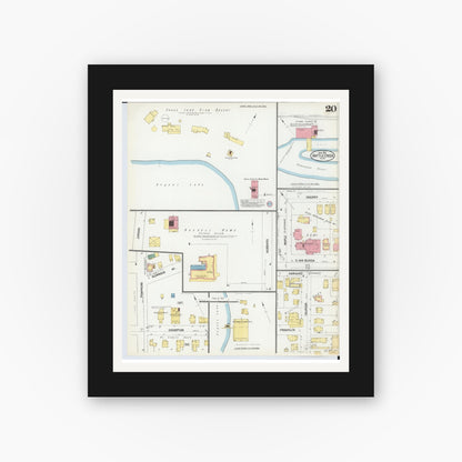 Old map wall art mockup — black gallery frame with white mat — Sanborn Fire Insurance Map from Battle Creek, Calhoun County, Michigan (1902), Sheet #0020