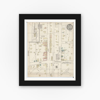 Old map wall art mockup — black gallery frame with white mat — Sanborn Fire Insurance Map from Coopersville, Ottawa County, Michigan (1883), Sheet #0001