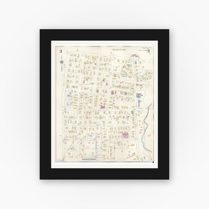Old map wall art mockup — black gallery frame with white mat — Sanborn Fire Insurance Map from Chesterton, Porter County, Indiana (1951), Sheet #0003
