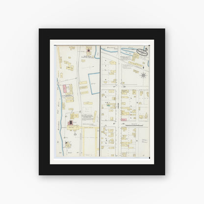 Old map wall art mockup — black gallery frame with white mat — Sanborn Fire Insurance Map from Traverse City, Grand Traverse County, Michigan (1890), Sheet #0005