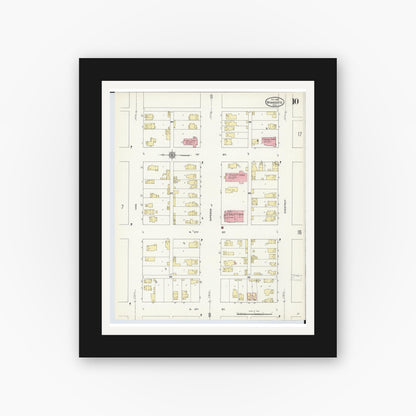 Old map wall art mockup — black gallery frame with white mat — Sanborn Fire Insurance Map from Wyandotte, Wayne County, Michigan (1912), Sheet #0010