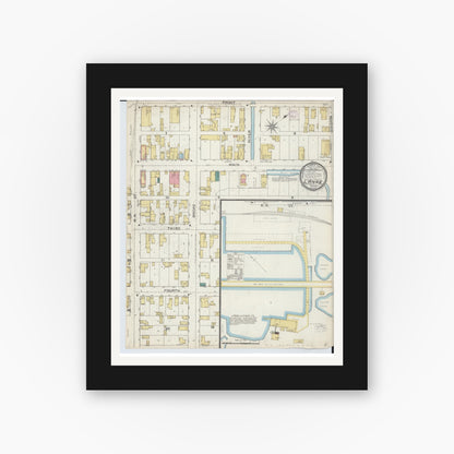 Old map wall art mockup — black gallery frame with white mat — Sanborn Fire Insurance Map from L'Anse, Baraga County, Michigan (1893), Sheet #0001