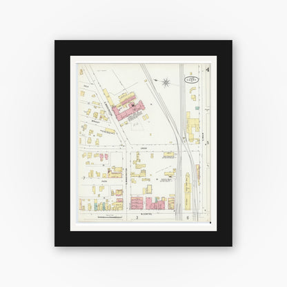 Old map wall art mockup — black gallery frame with white mat — Sanborn Fire Insurance Map from Corry, Erie County, Pennsylvania (1897), Sheet #0004