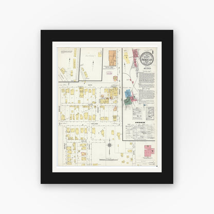 Old map wall art mockup — black gallery frame with white mat — Sanborn Fire Insurance Map from French Lick, Orange County, Indiana (1913), Sheet #0001
