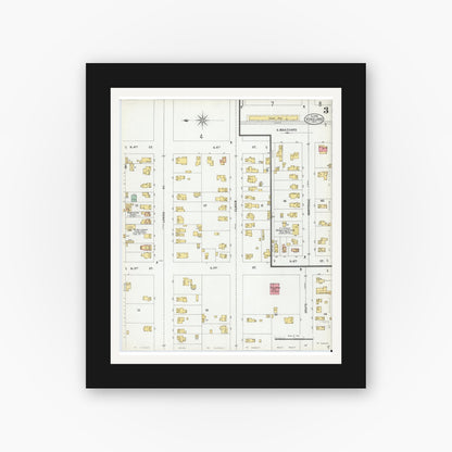 Old map wall art mockup — black gallery frame with white mat — Sanborn Fire Insurance Map from Vineland, Cumberland County, New Jersey (1900), Sheet #0003