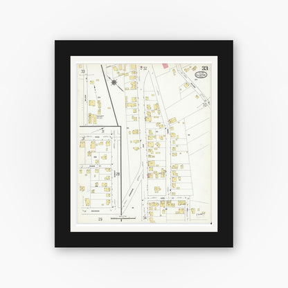 Old map wall art mockup — black gallery frame with white mat — Sanborn Fire Insurance Map from Clinton, Worcester County, Massachusetts (1911), Sheet #0033