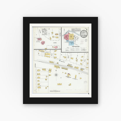 Old map wall art mockup — black gallery frame with white mat — Sanborn Fire Insurance Map from Williamston, Ingham County, Michigan (1899), Sheet #0001