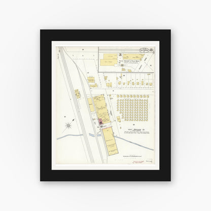 Old map wall art mockup — black gallery frame with white mat — Sanborn Fire Insurance Map from Hayward, Alameda County, California (1903), Sheet #0008