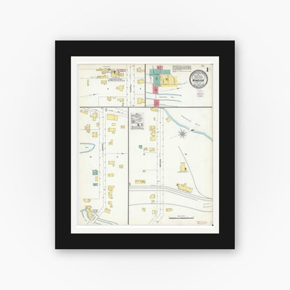 Old map wall art mockup — black gallery frame with white mat — Sanborn Fire Insurance Map from Windsor, Broome County, New York (1905), Sheet #0001