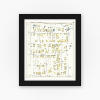 Old map wall art mockup — black gallery frame with white mat — Sanborn Fire Insurance Map from Coaldale, Schuylkill County, Pennsylvania (1923), Sheet #0002