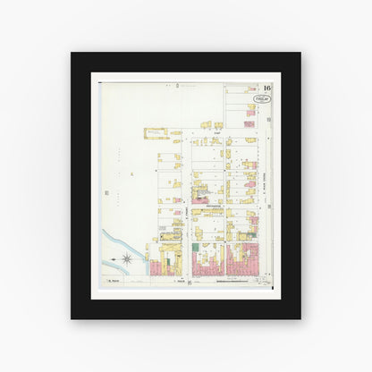 Old map wall art mockup — black gallery frame with white mat — Sanborn Fire Insurance Map from Findlay, Hancock County, Ohio (1901), Sheet #0016