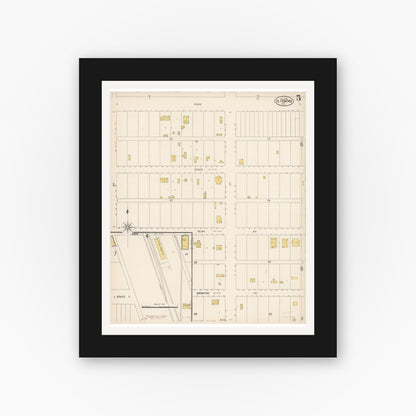 Old map wall art mockup — black gallery frame with white mat — Sanborn Fire Insurance Map from El Centro, Imperial County, California (1910), Sheet #0005