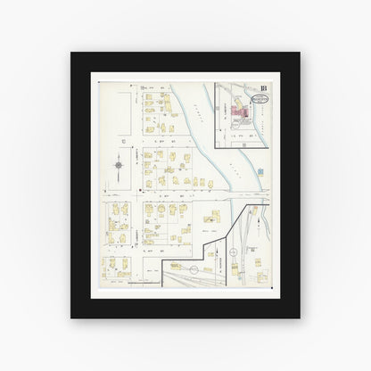 Old map wall art mockup — black gallery frame with white mat — Sanborn Fire Insurance Map from Rochester, Olmsted County, Minnesota (1914), Sheet #0018