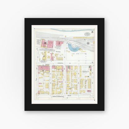 Old map wall art mockup — black gallery frame with white mat — Sanborn Fire Insurance Map from Cairo, Alexander County, Illinois (1901), Sheet #0008