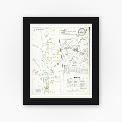 Old map wall art mockup — black gallery frame with white mat — Sanborn Fire Insurance Map from Townsend, Middlesex County, Massachusetts (1936) - Complete Map Set