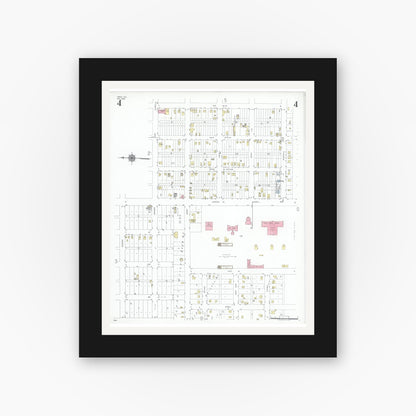 Old map wall art mockup — black gallery frame with white mat — Sanborn Fire Insurance Map from Freer, Duval County, Texas (1948), Sheet #0004