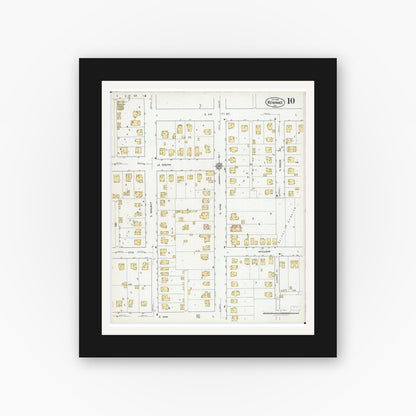 Old map wall art mockup — black gallery frame with white mat — Sanborn Fire Insurance Map from Kewanee, Henry County, Illinois (1918), Sheet #0010