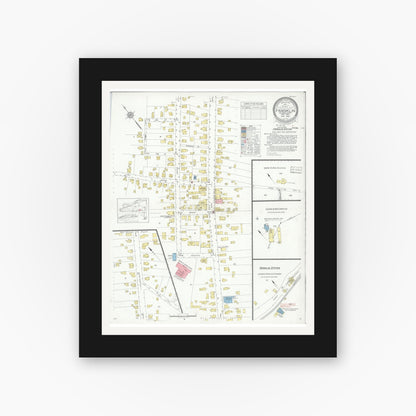 Old map wall art mockup — black gallery frame with white mat — Sanborn Fire Insurance Map from Franklin, Delaware County, New York (1934), Sheet #0001