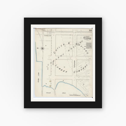 Old map wall art mockup — black gallery frame with white mat — Sanborn Fire Insurance Map from Grand Haven, Ottawa County, Michigan (1883), Sheet #0010