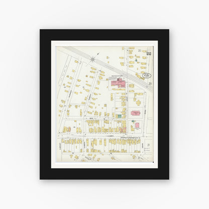 Old map wall art mockup — black gallery frame with white mat — Sanborn Fire Insurance Map from Rome, Oneida County, New York (1899), Sheet #0022